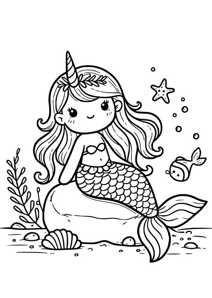 coloriage licorne sirene