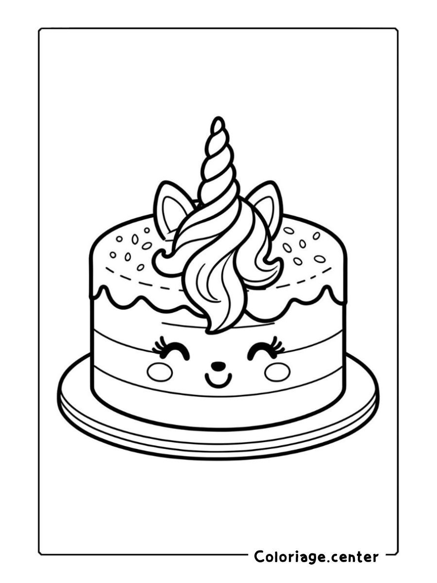 coloriage licorne gateau