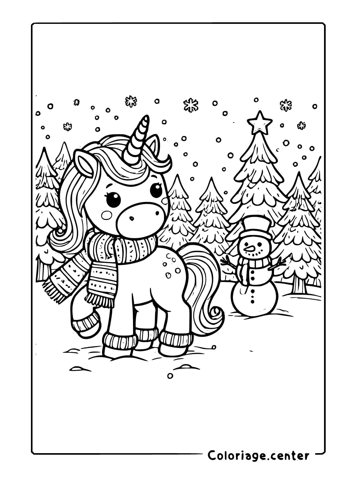 coloriage licorne noel
