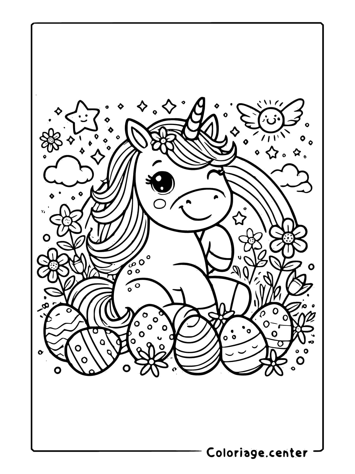 coloriage paques licorne